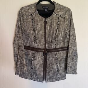 NWOT Etcetera Women's Brown and White Tweed Jacket Zipper Details Size 10
